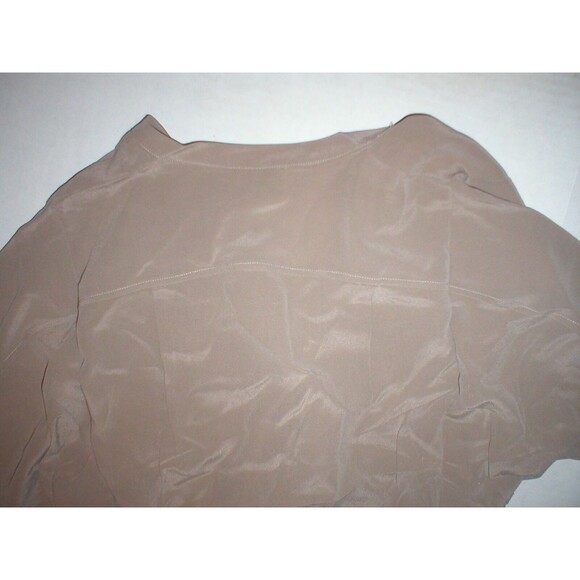 New Ecru NWT $174 Dark Tan Beige Womens Top Blouse S Silk Light Brown SS Small - Picture 9 of 9